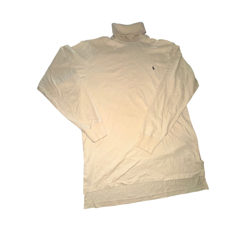 Polo Ralph‎ Lauren Mens Tan Beige Cotton Long Sleeve Turtleneck Shirt Small